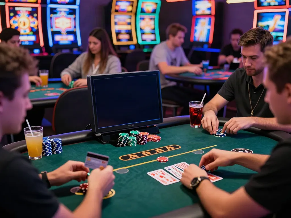 Players enjoying games at casinos that accept credit cards, showcasing lively interaction in a vibrant online casino setting.