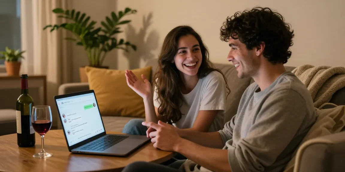 Young couple enjoying ai sex chat in a cozy setting, conveying intimacy and connection.
