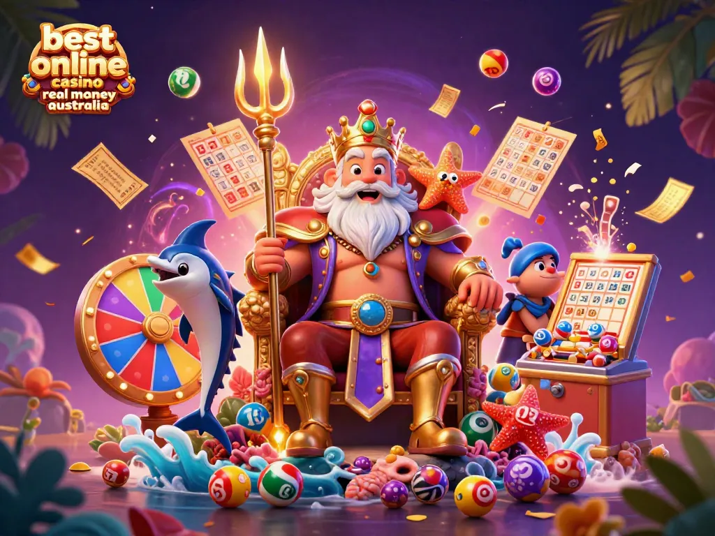 Engage with the best online casino real money Australia in this vibrant 3D illustration featuring gaming elements.
