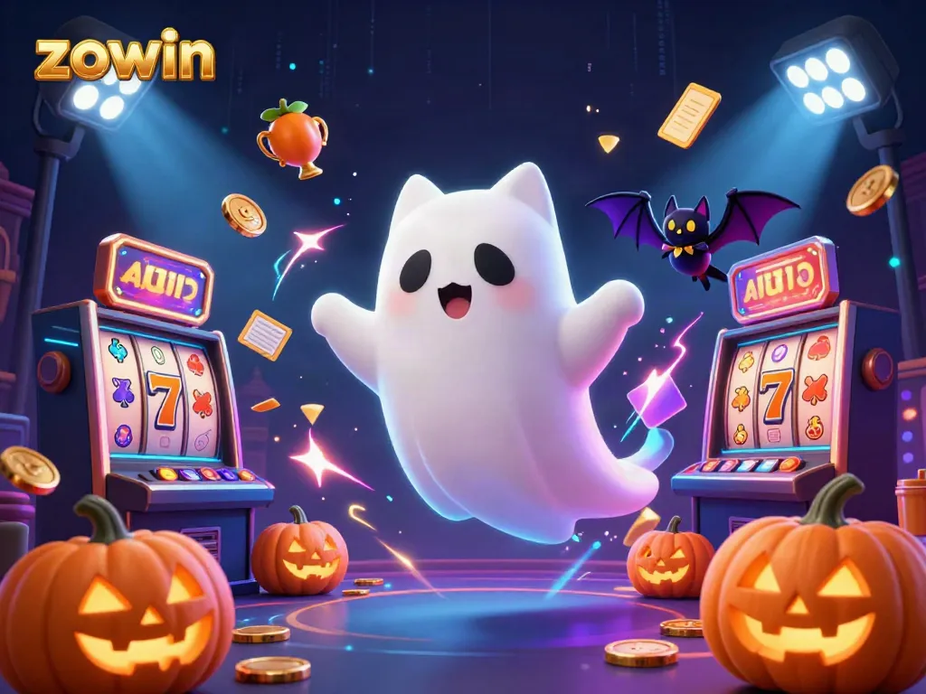 Experience vibrant casino action with zowin-themed ghost cat and spooky elements.