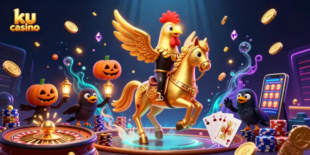 Experience ku casino excitement with a vibrant scene filled with golden treasures and illuminated gaming elements.