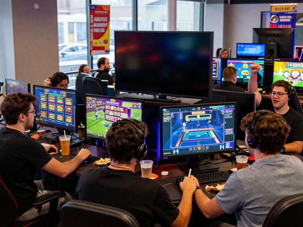 Engaging scene at nhà cái gem88 with players enjoying various games in a vibrant online lounge.