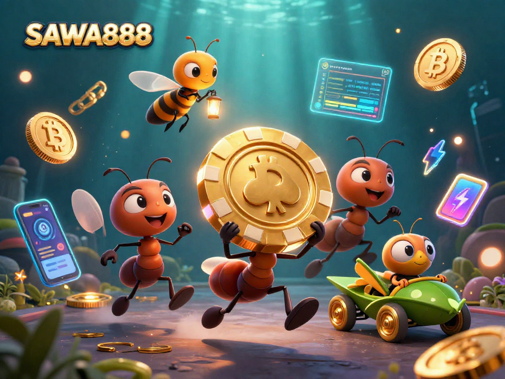 Engage with SAWA888 by analyzing golden poker chip heist in vibrant 3D illustration.