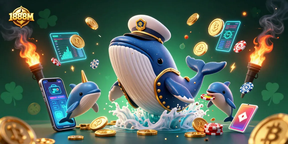 Experience thrilling gameplay at 1888M with our amazing casino art featuring a whale and crypto elements.